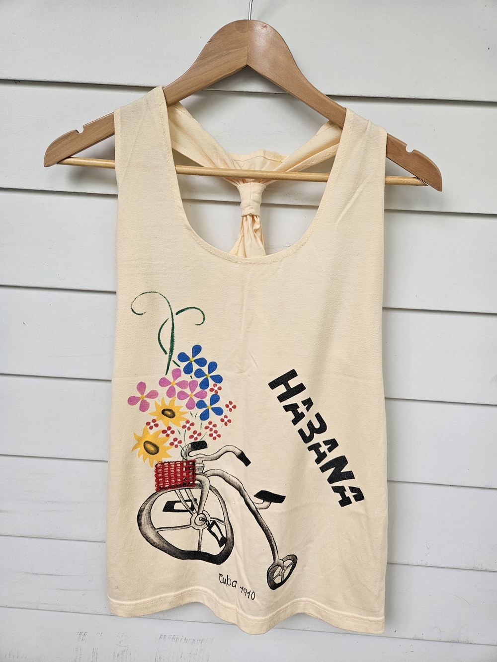 Habana Cuba Souvenir Graphic Tank Top Light Yellow Knotted Racerback